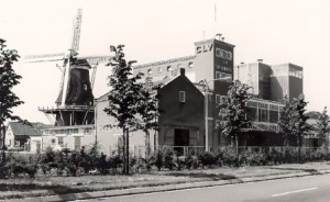 De molen na het dempen van de Dedemsvaart rond 1970 op oosten De molen ingebouwd na het dempen van de Dedemsvaart rond 1970 op het oosten - foto collectie G.H. Varwijk